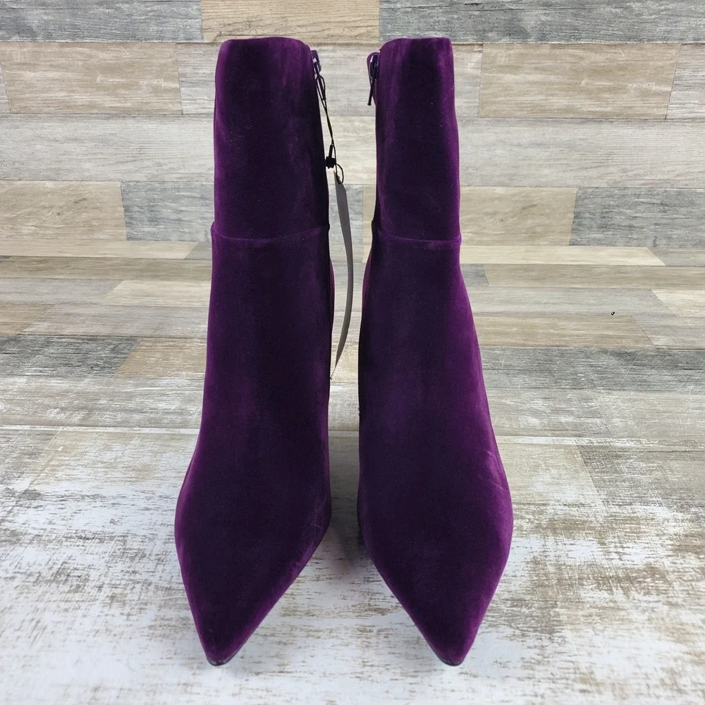 The Drop Gina Dark Purple Velvet Wedge Booties Womens Sz 10 Mid Shaft Boot